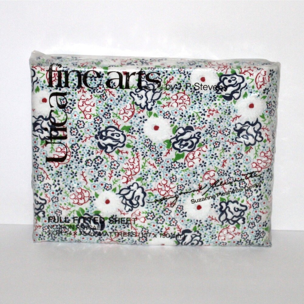 Utica Fine Arts Full Fitted Sheet percale Suzanne Pleshette floral vintage white